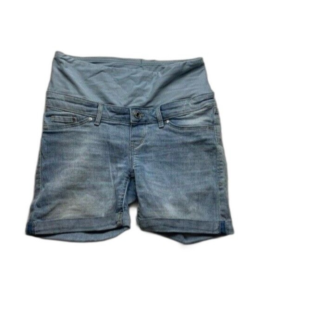 Mama By H&M Womens Maternity Shorts Size 4 Low Rib Light Wash Cuffed Stretch